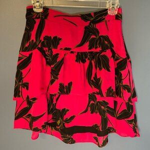Pink Floral Baxter Silk Mini Skirt Tiered Ruffle sz 6
